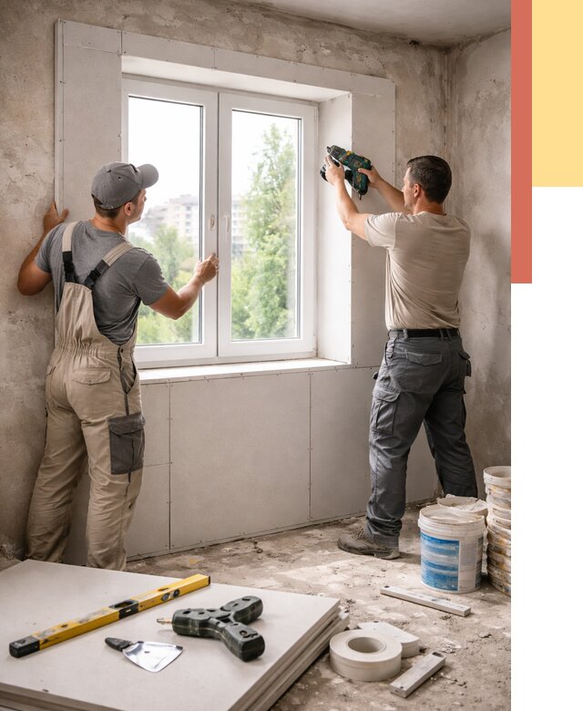 Монтаж откосов из гипсокартона в Чите от 4658 руб. под ключ | ОТДЕЛОЧНИК-Чта