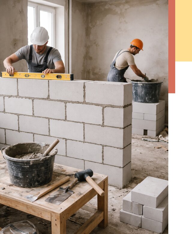 Кладка перегородок из газобетона в Чите от 3312 руб. под ключ | ОТДЕЛОЧНИК-Чта