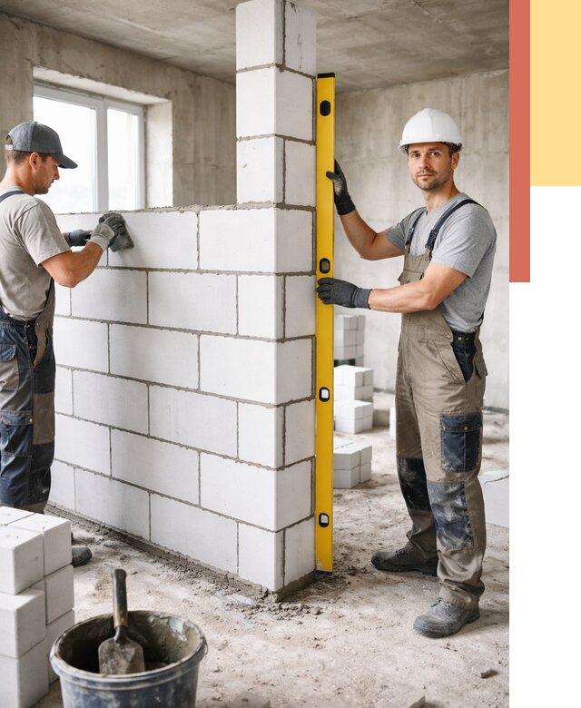 Кладка перегородок из пеноблока в Чите от 1863 руб. под ключ | ОТДЕЛОЧНИК-Чта