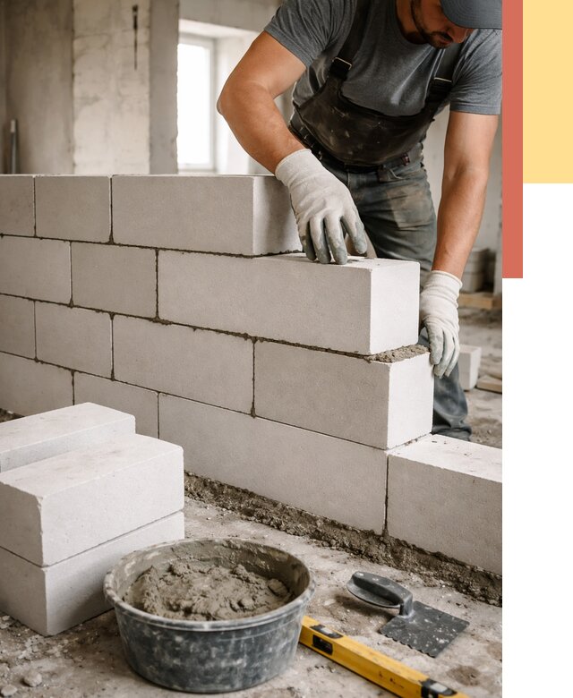 Кладка перегородок из силикатного блока в Чите от 4140 руб. под ключ | ОТДЕЛОЧНИК-Чта