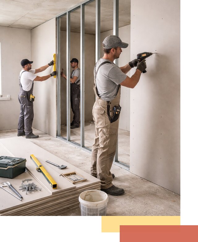 Однослойная перегородка из гипсокартона в Чите под ключ, монтаж и отделка