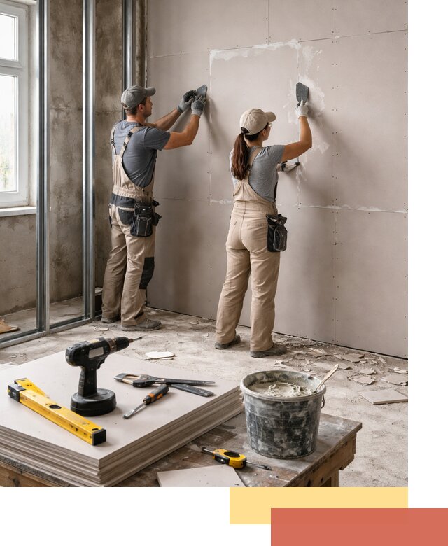 Монтаж двухслойной перегородки из гипсокартона в Чите