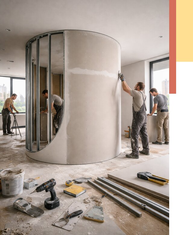 Радиусная перегородка из гипсокартона в Чите от 3002 руб. под ключ | ОТДЕЛОЧНИК-Чта