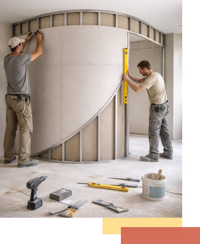 Радиусная перегородка из гипсокартона в Чите под ключ