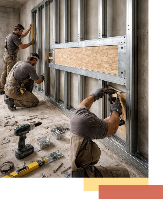 Усиленная перегородка для крепления тяжёлых конструкций в Чите