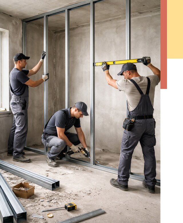 Монтаж каркаса перегородки из профиля в Чите от 776 руб. | ОТДЕЛОЧНИК-Чта