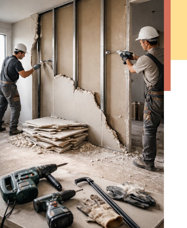 Демонтаж перегородки из гипсокартона в Чите от 1242 руб. быстро и недорого | ОТДЕЛОЧНИК-Чта