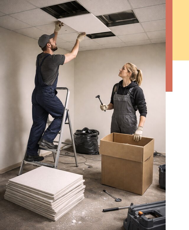 Демонтаж потолочной плитки в Чите от 4658 руб. быстро и недорого | ОТДЕЛОЧНИК-Чта