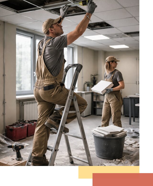 Ремонт потолка Армстронг и замена плит в Чите