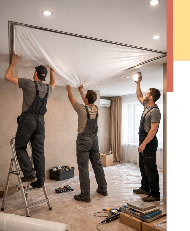 Монтаж ПВХ натяжного потолка в Чите от 3623 руб. под ключ | ОТДЕЛОЧНИК-Чта