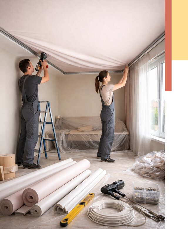 Монтаж цветного натяжного потолка в Чите от 4347 руб/м² — быстро и недорого | ОТДЕЛОЧНИК-Чта