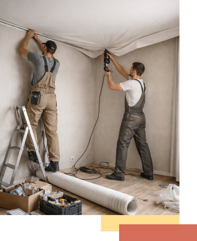 Монтаж цветного натяжного потолка в Чите за один день