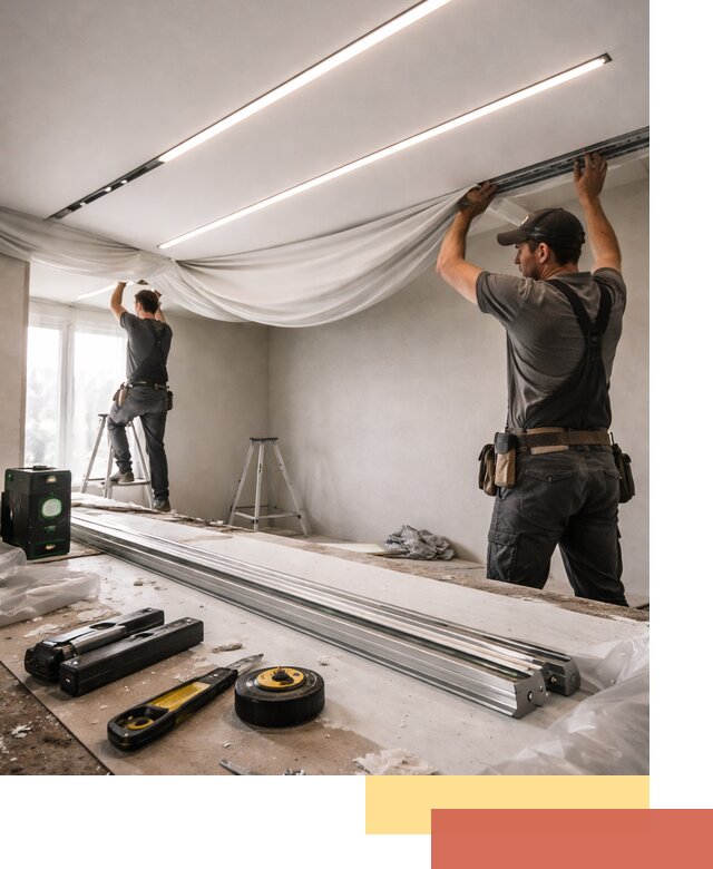 Монтаж натяжных потолков со световыми линиями в Чите