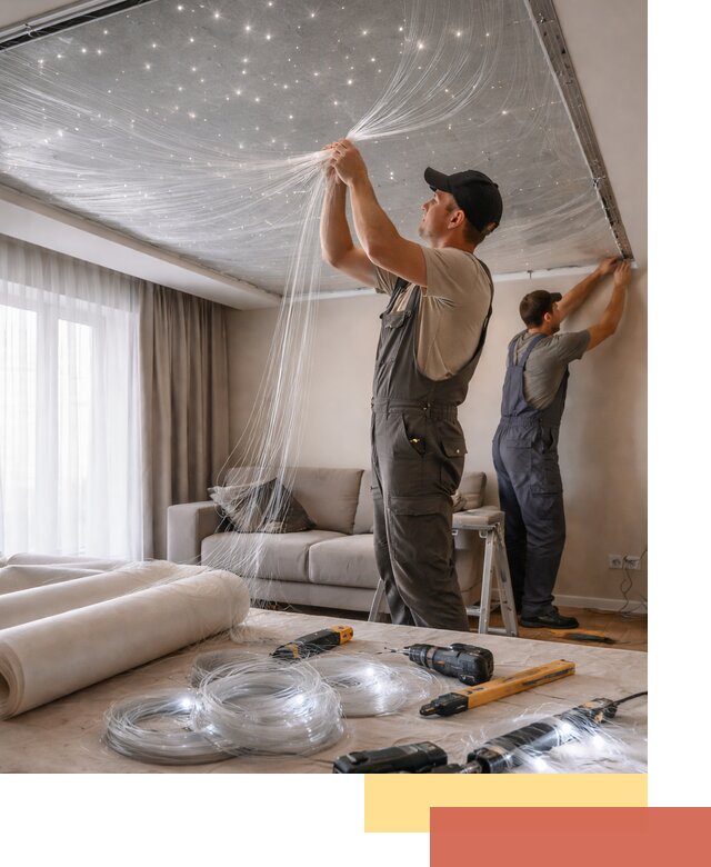 Монтаж натяжного потолка «Звездное небо» в Чите