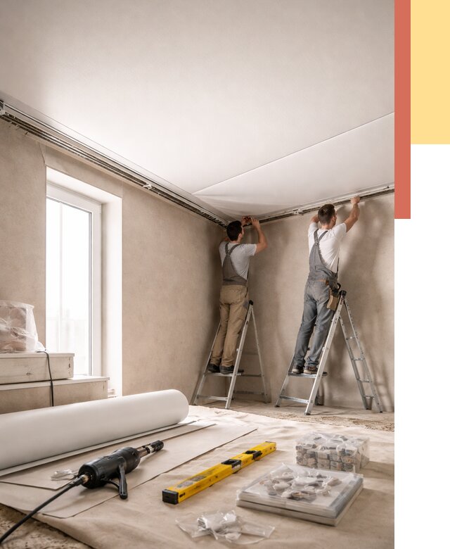 Монтаж натяжного потолка в спальне в Чите от 3933 руб. под ключ | ОТДЕЛОЧНИК-Чта