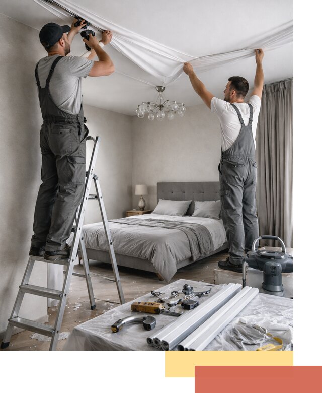 Монтаж натяжного потолка в спальне в Чите