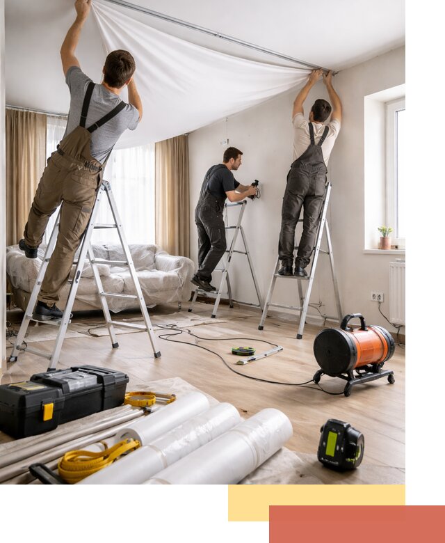 Монтаж натяжного потолка в гостиной в Чите