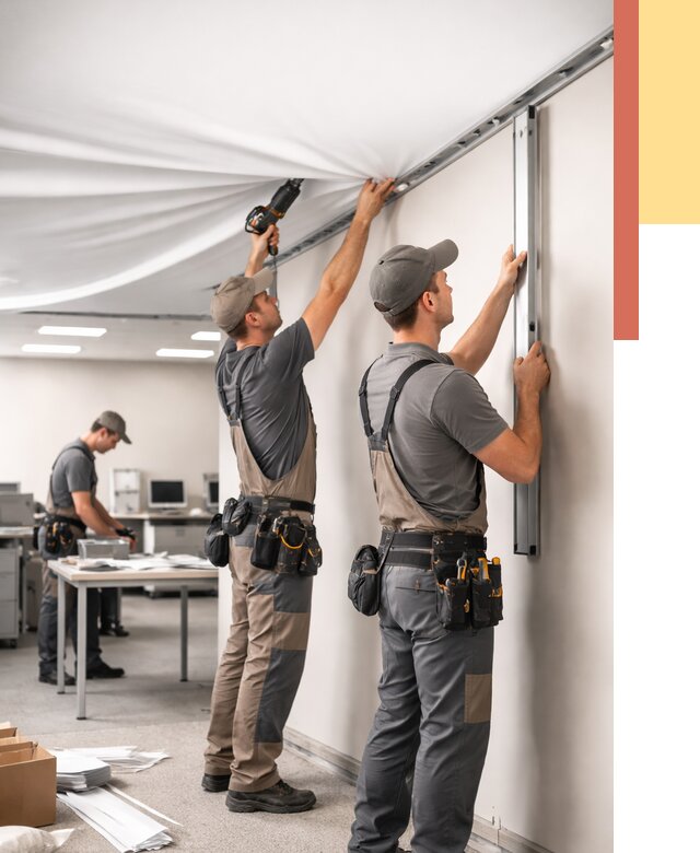 Монтаж натяжного потолка в офисе в Чите от 466 руб/м² — быстро и недорого | ОТДЕЛОЧНИК-Чта