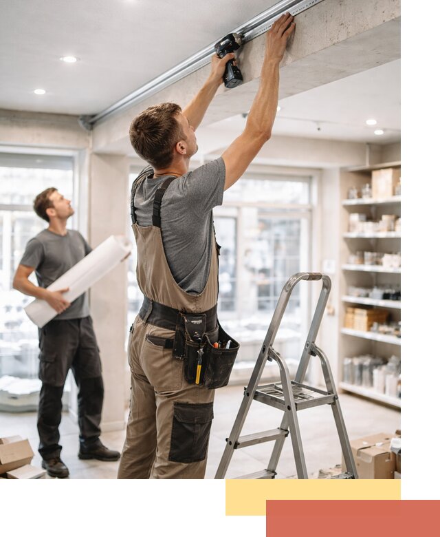 Монтаж натяжных потолков в магазине в Чите