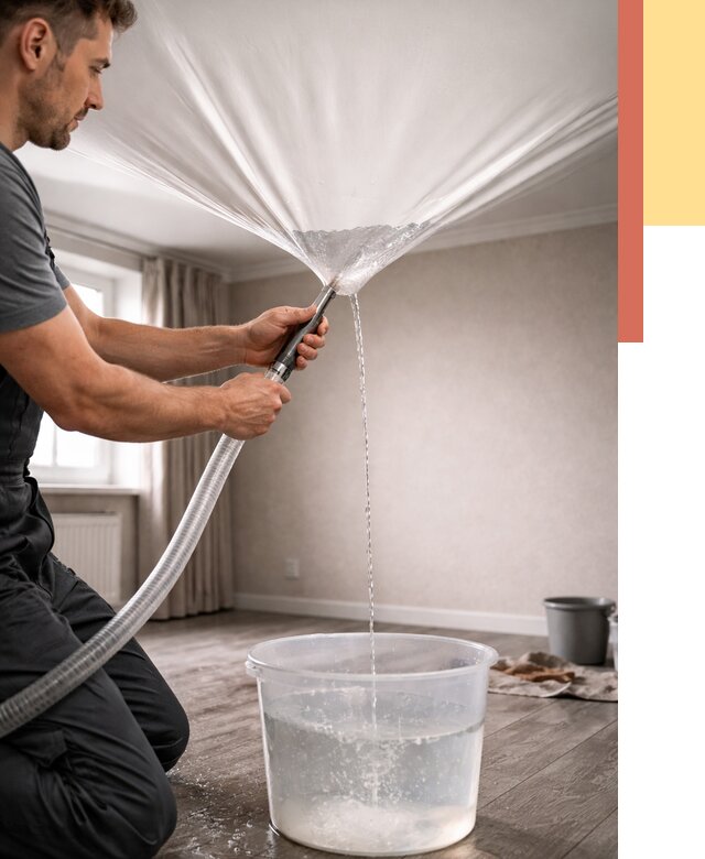 Слив воды с натяжного потолка в Чите от 2588 руб. быстро и недорого | ОТДЕЛОЧНИК-Чта